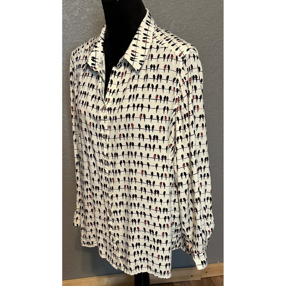 Jane and Delancey Birds on a Wire Shirt Womens 1X Rayon Roll Tab Sleeve Blouse - Picture 7 of 15
